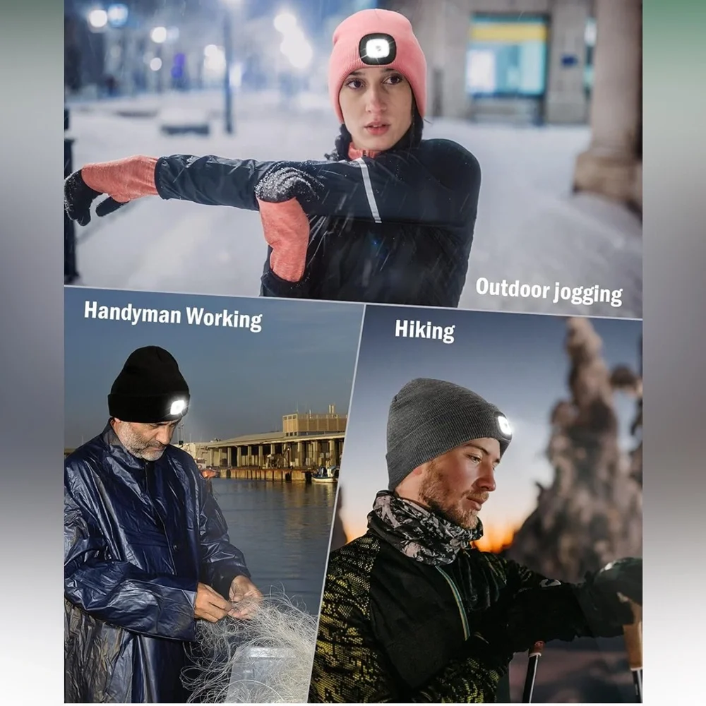 Unisex‎ Hat with Light, USB Rechargeable Hands Free Headlamp LED Beanie NWT